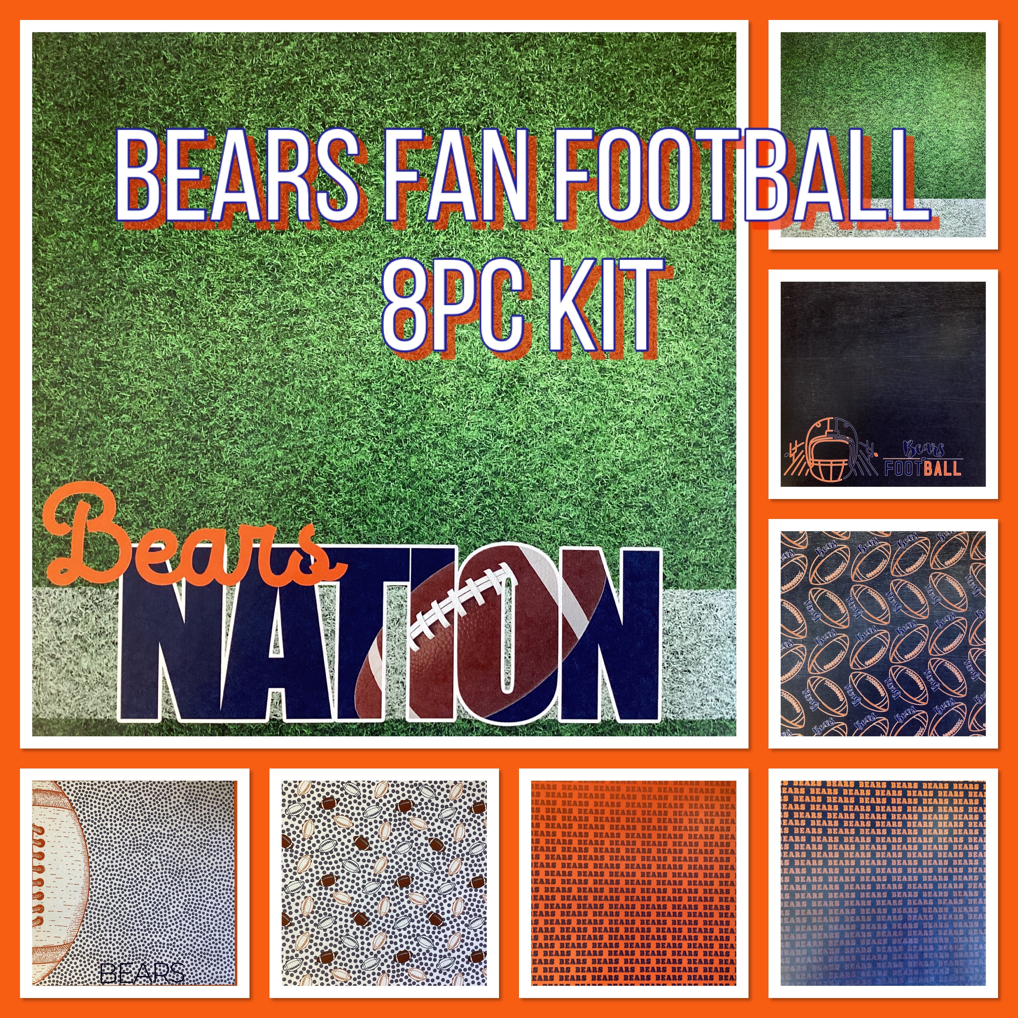 BEARS FAN FOOTBALL KIT 12"X12" Scrapbook Paper 8 Sheets