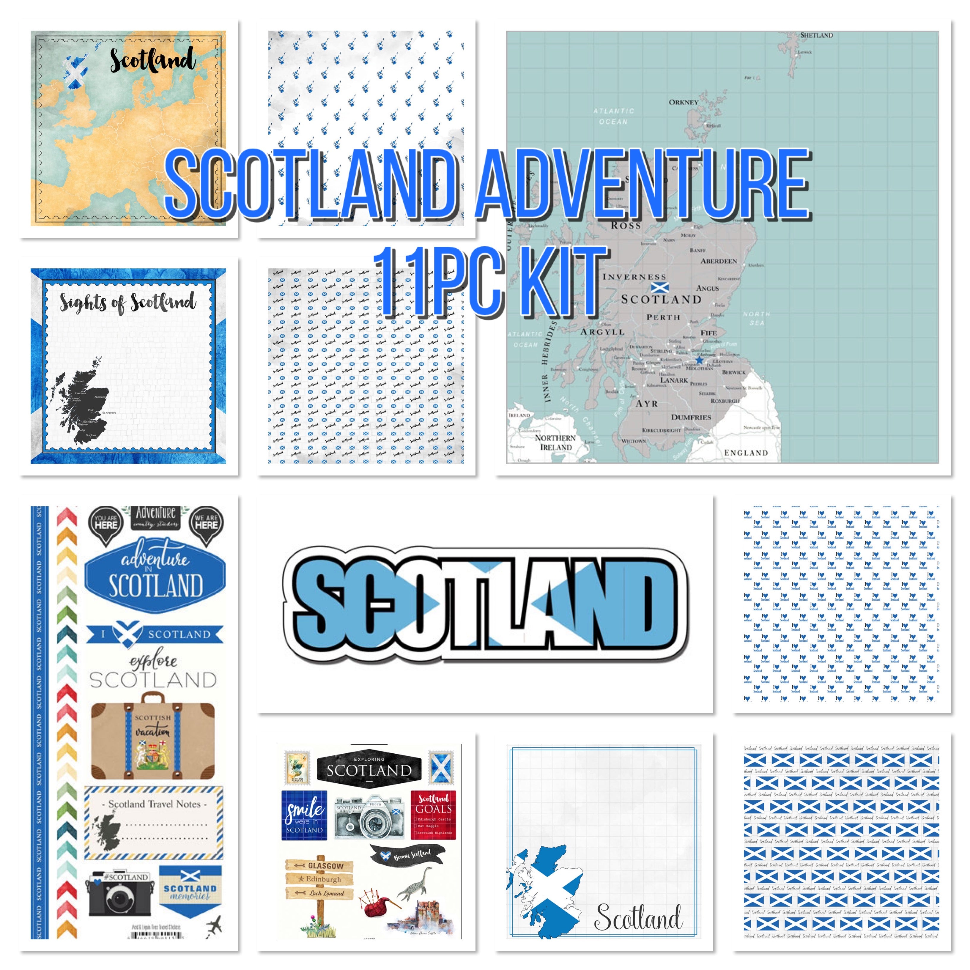 SCOTLAND ADVENTURE KIT Papers and Stickers 11pc