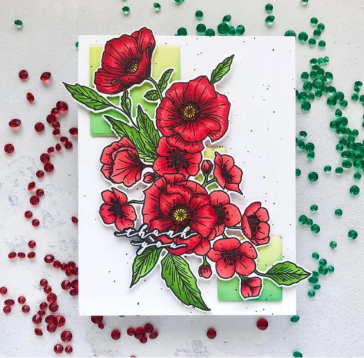 Poppy Flower Greetings Clear Stamp & Die Set 2pc