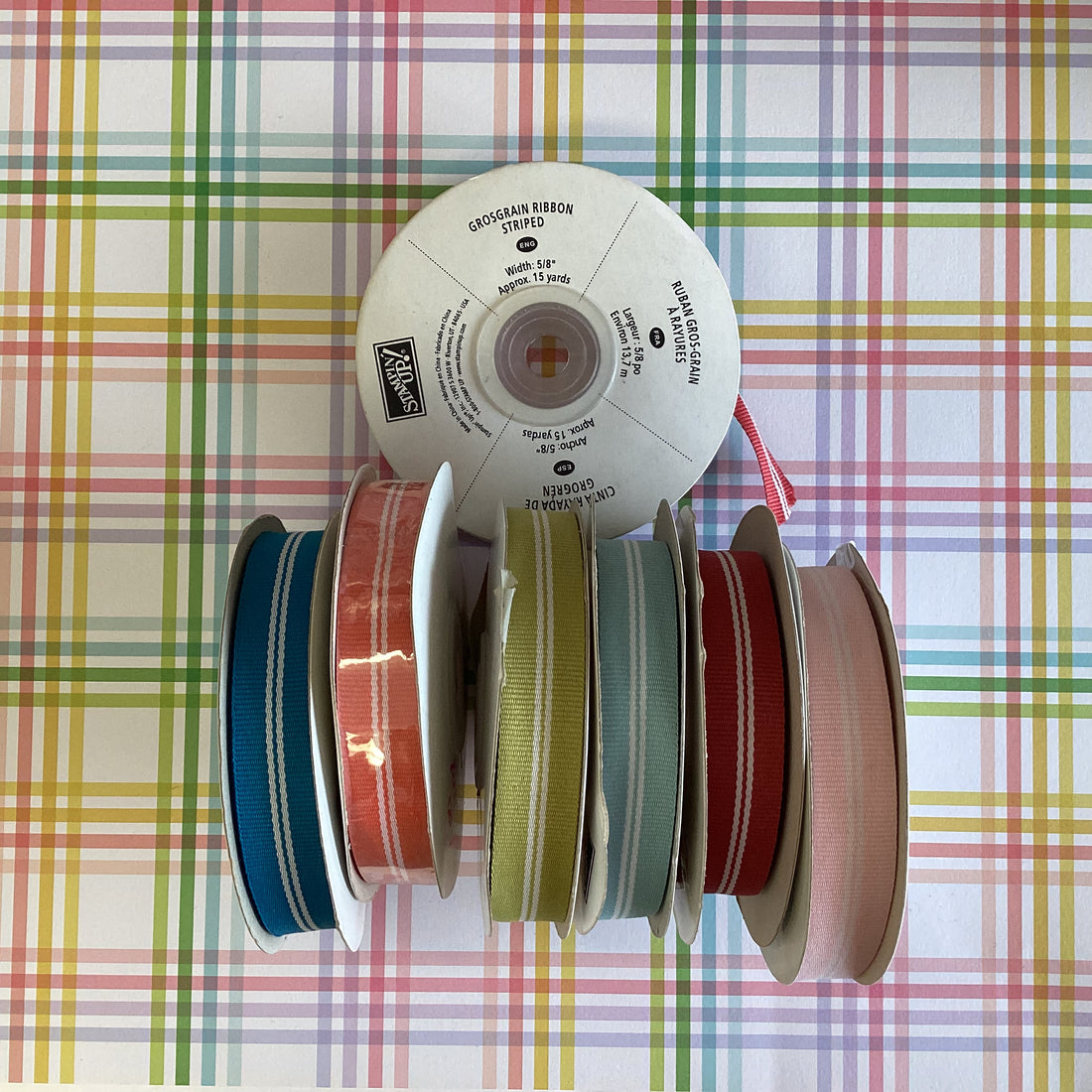 Stampin Up Ribbon 1 yard 5/8&quot; wide GROSGRAIN STRIPED