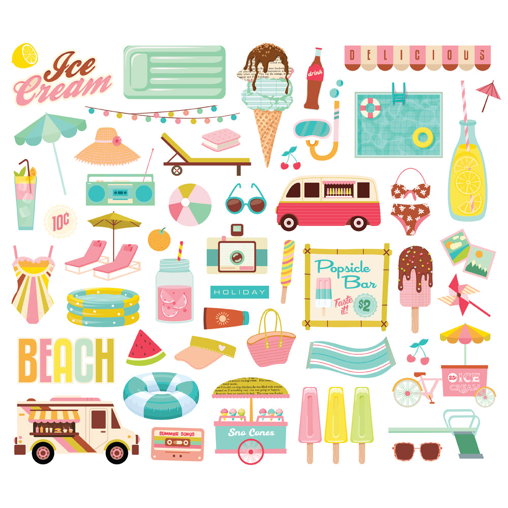 Simple Stories RETRO SUMMER BITS & PIECES DieCuts 50pc