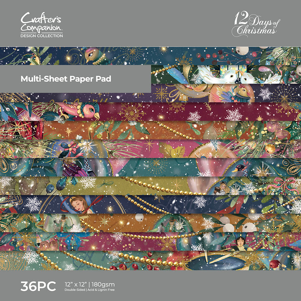 Crafters Companion 12 DAYS OF CHRISTMAS 12X12" Multi-Sheet Paper Pad 36pc