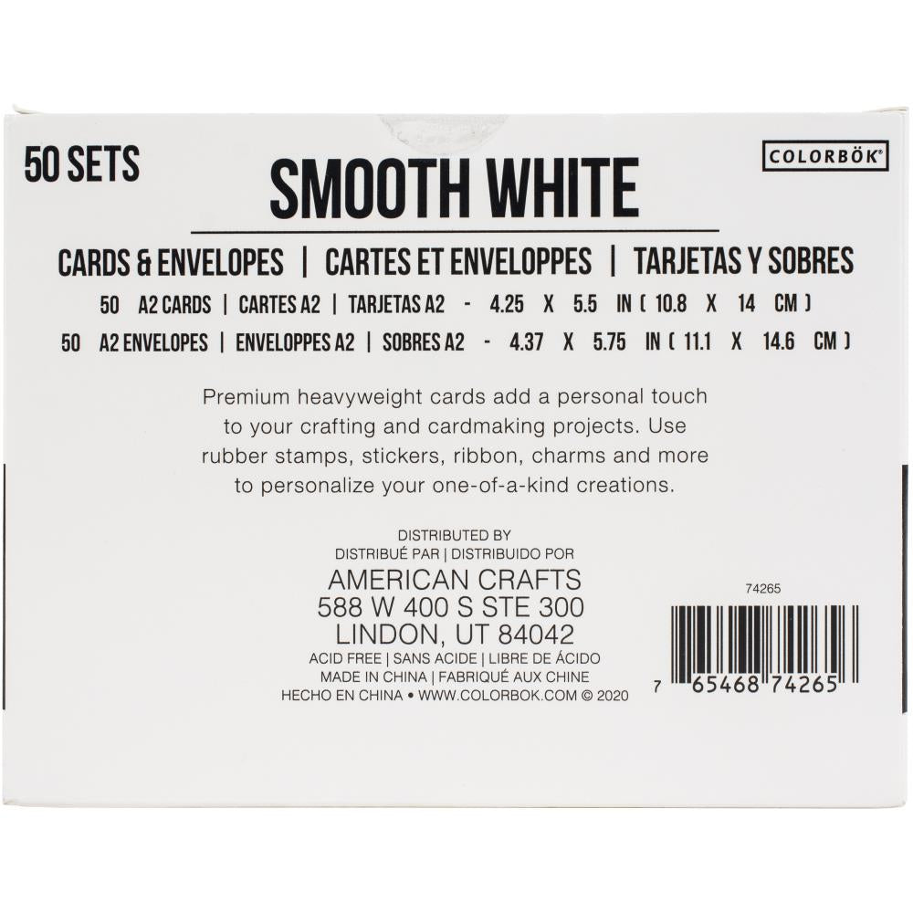 Colorbok A2 CARDS & ENVELOPES 50 sets 4.25”x5.5” White