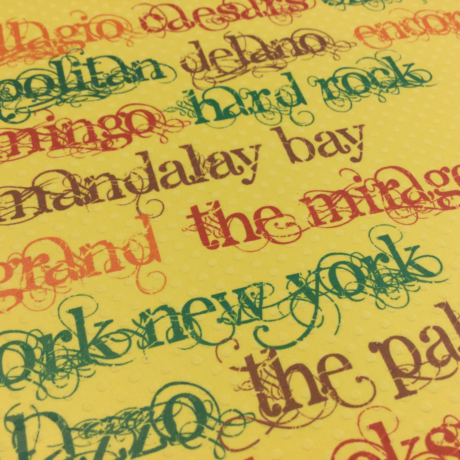 Las Vegas HOTELS & CASINOS Names 12"x12" Scrapbook Paper close up