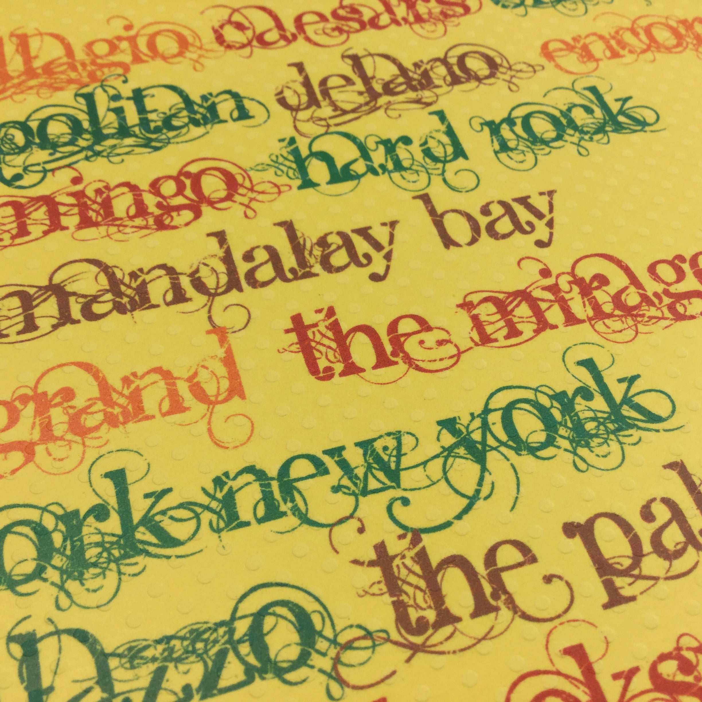 Las Vegas HOTELS & CASINOS Names 12"x12" Scrapbook Paper close up