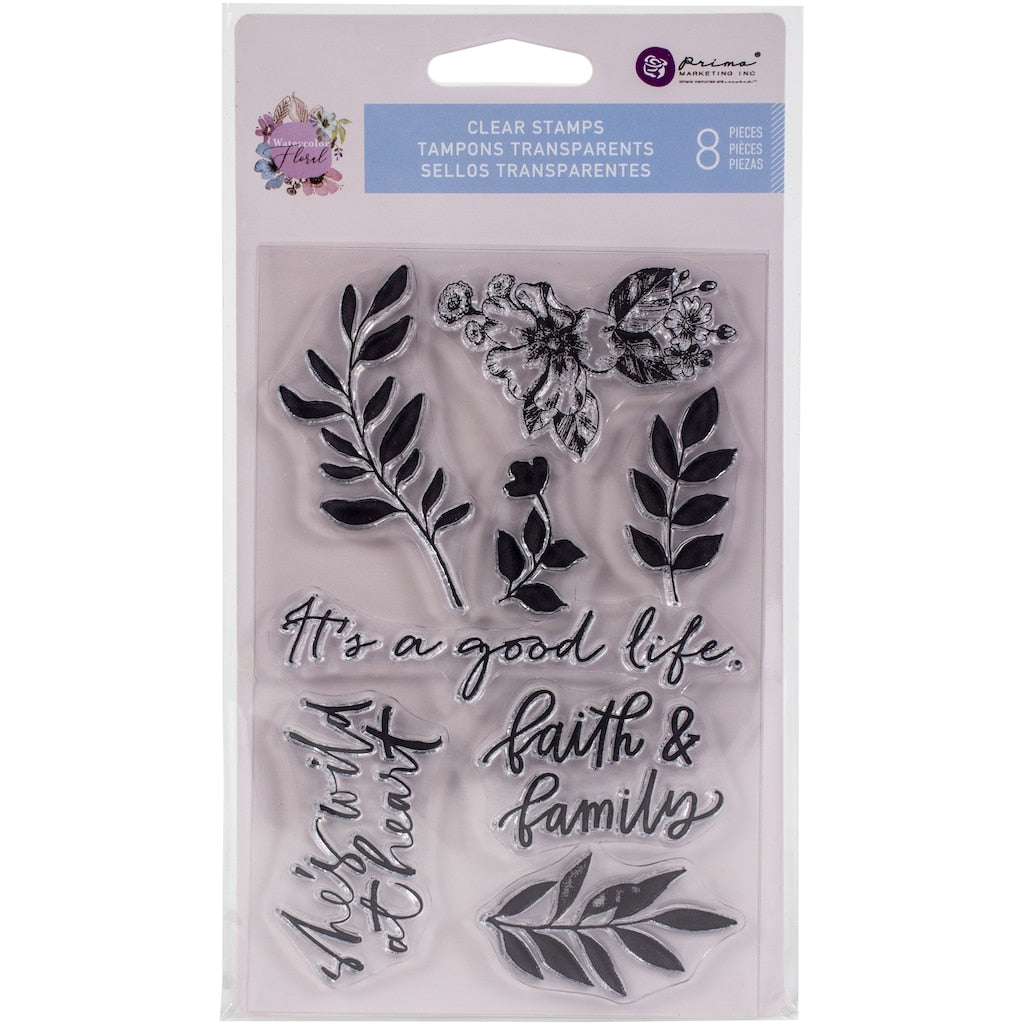 Prima WATERCOLOR FLORAL Clear Acrylic Stamp 8pc Scrapbooksrus