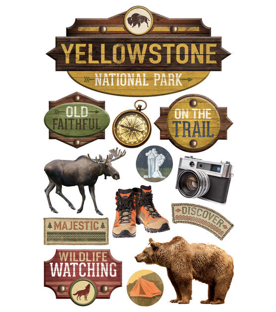 National Park Paper House YELLOWSTONE 3D Stickers 13pc Scrapbooksrus