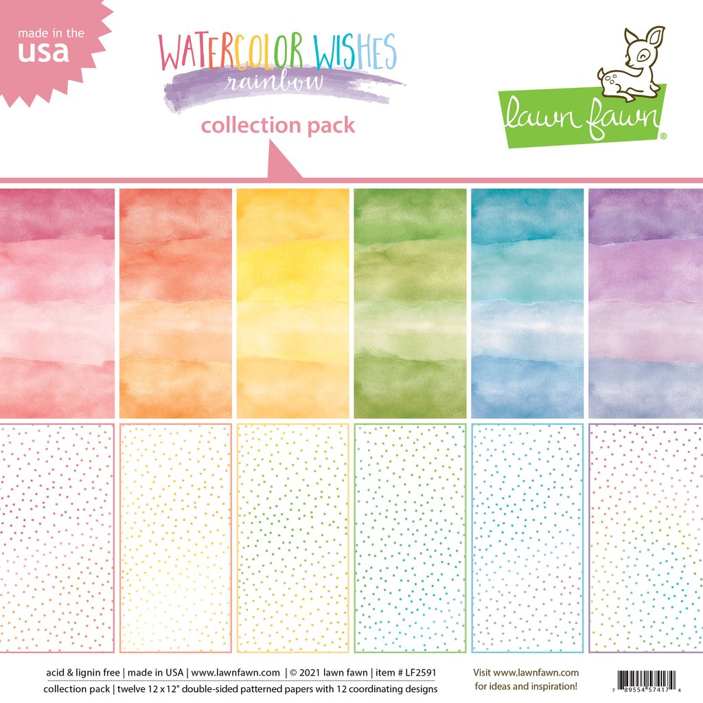 Lawn Fawn Watercolor Wishes Rainbow 12x12” Collection Pack Scrapbooksrus