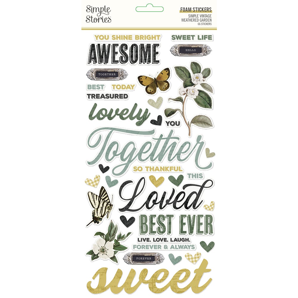 Simple Stories Simple Vintage Weathered Garden FOAM STICKERS 66pc Scrapbooksrus