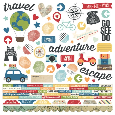 Simple Stories TRAVEL NOTES 12"X12" Cardstock Sticker Sheet Scrapbooksrus