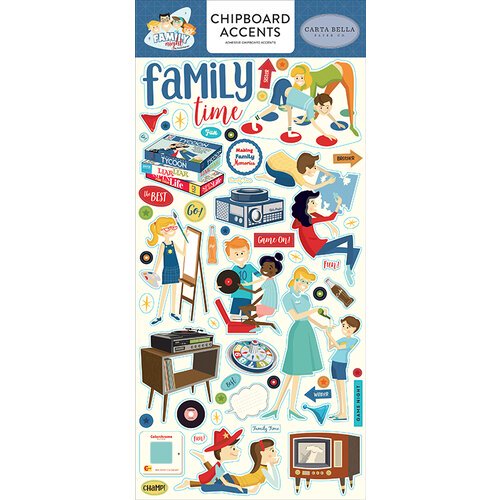 Carta Bella FAMILY NIGHT Chipboard Accents 55pc Scrapbooksrus