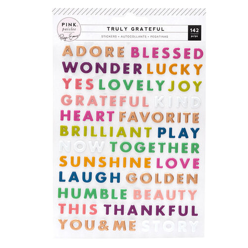 Pink Paislee TRULY GRATEFUL Puffy Word Stickers Scrapbooksrus