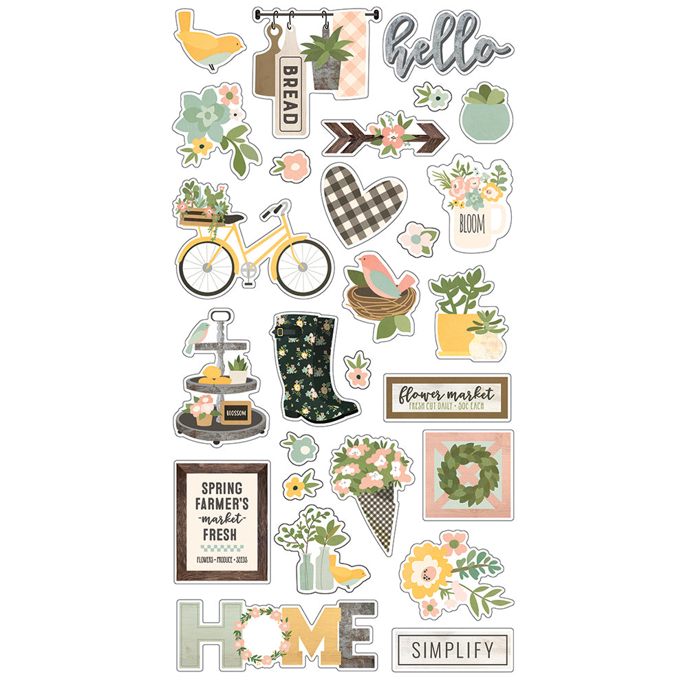 Simple Stories SPRING FARMHOUSE Chipboard Stickers 27 pc. Scrapbooksrus
