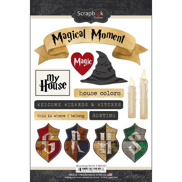 Scrapbook Customs WIZARDING WORLD 3 STICKERS 14pc. Scrapbooksrus