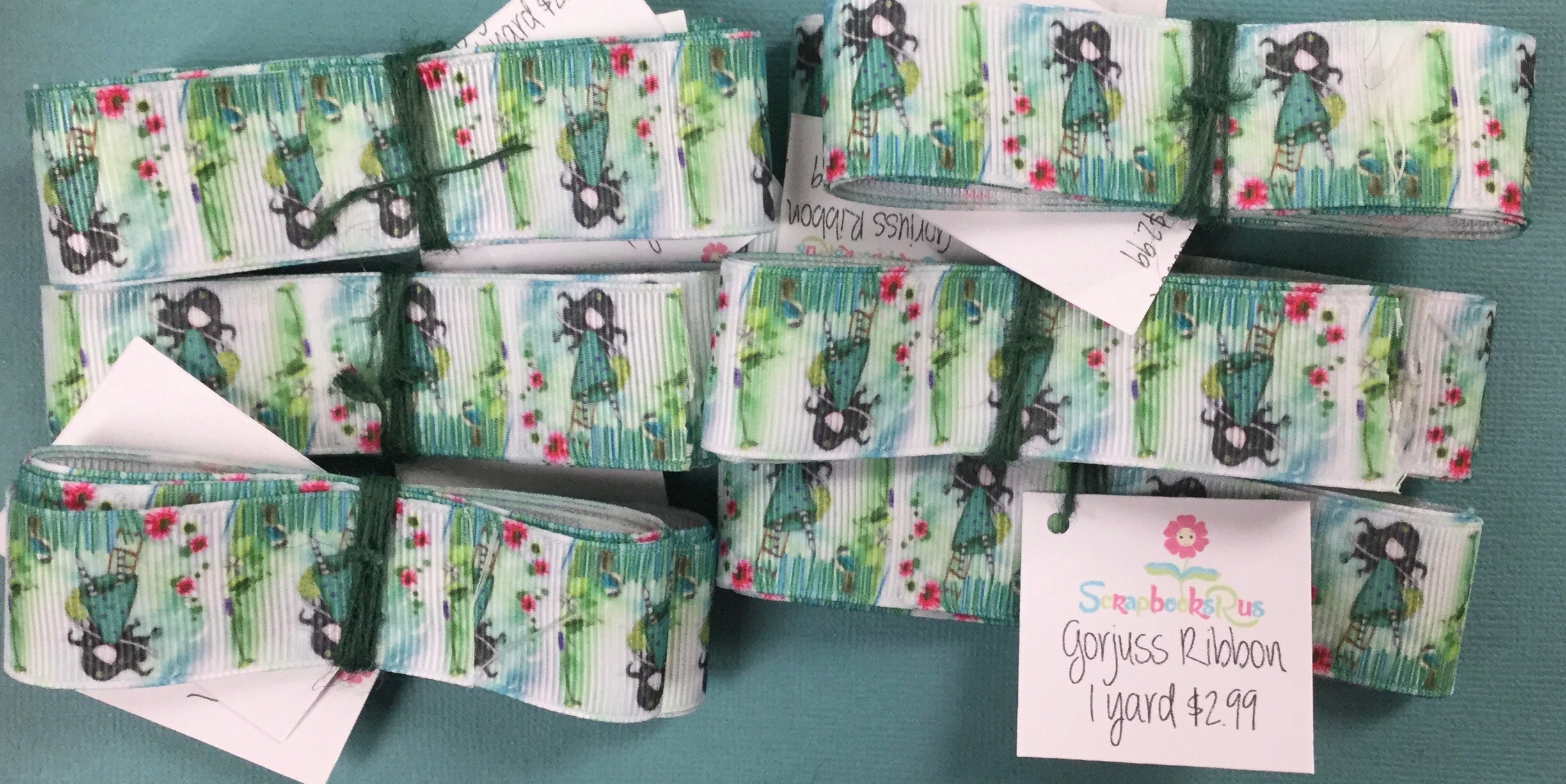Santoro London Gorjuss Girls Green Ribbon 1 yard Scrapbooksrus