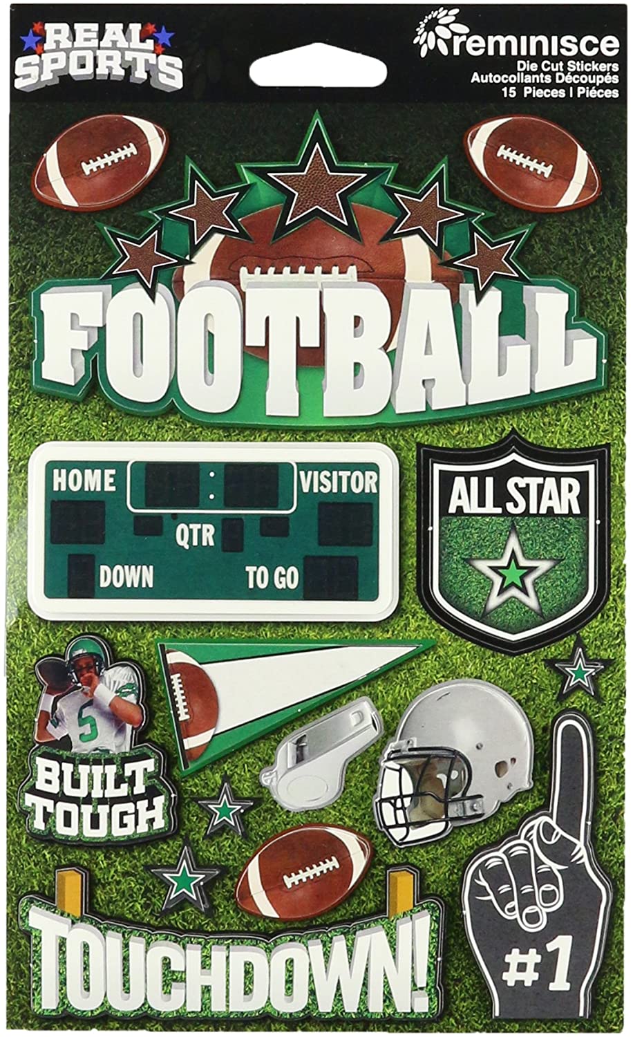 FOOTBALL Reminisce Real Sports 3D Stickers 15pc Scrapbooksrus