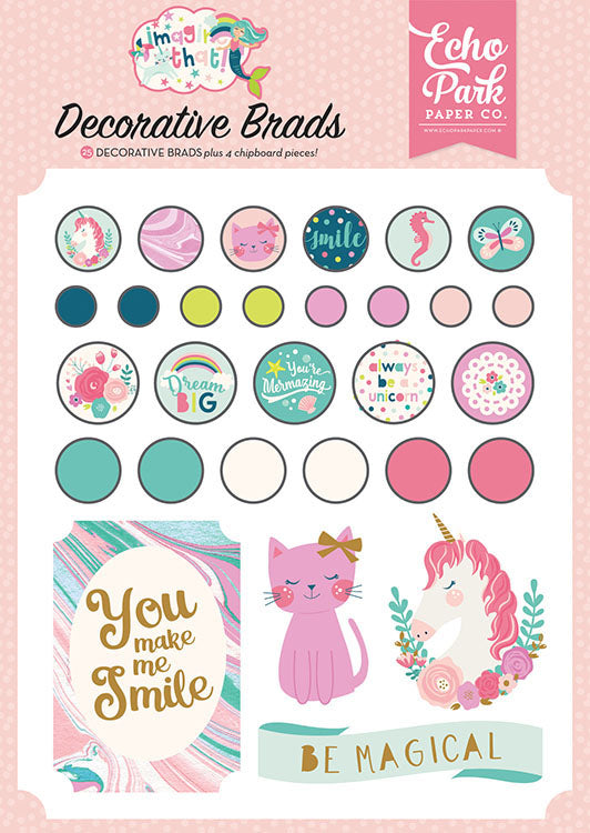 Echo Park IMAGINE THAT GIRL Decorative Brads Chipboard 25pc Scrapbooksrus