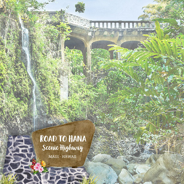Hawaii Maui ROAD TO HANA SCENIC HIGHWAYWatercolor 12"X12" Scrapbook Paper Scrapbooksrus
