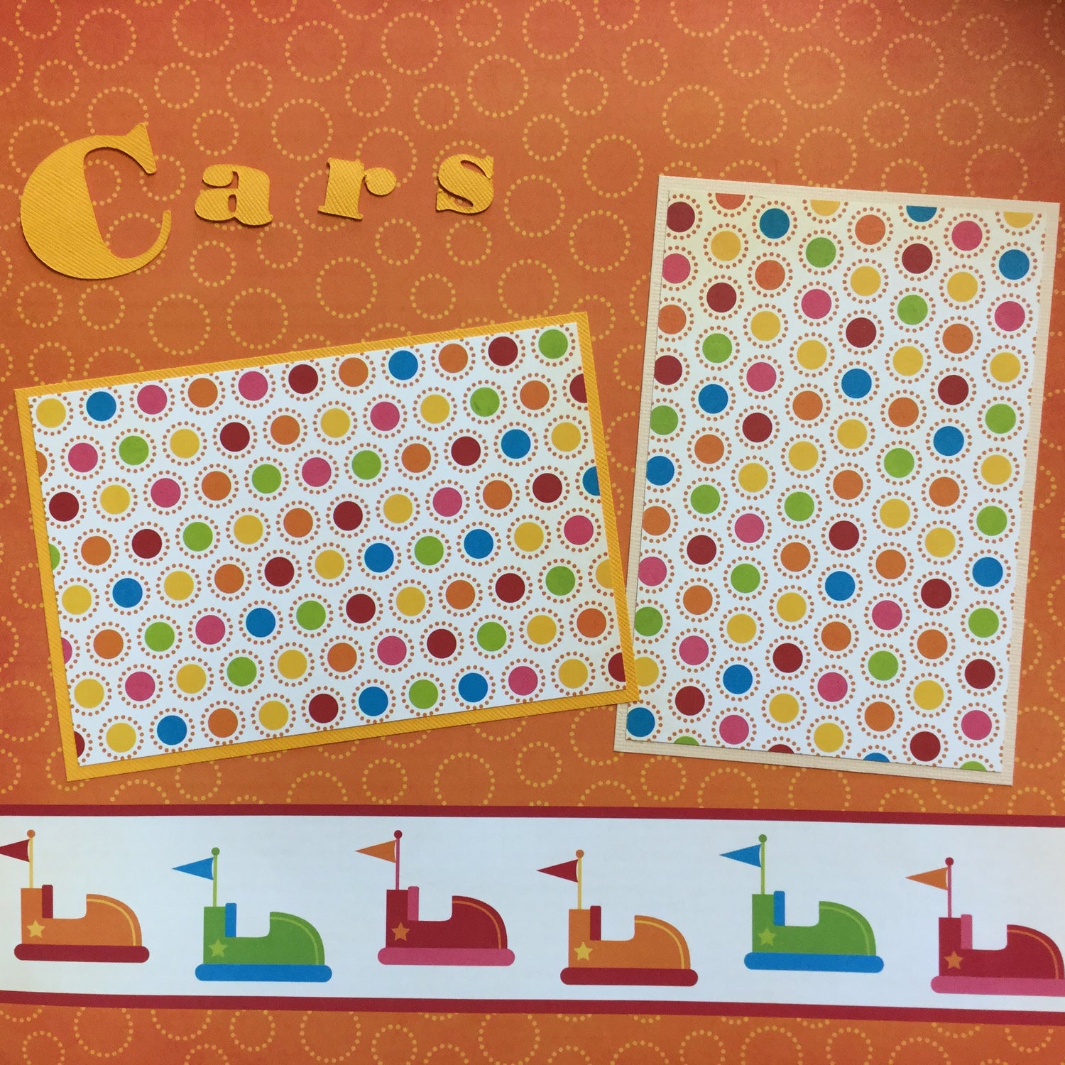 Premade BUMPER CARS(2) 12”X12” Scrapbook Pages Scrapbooksrus