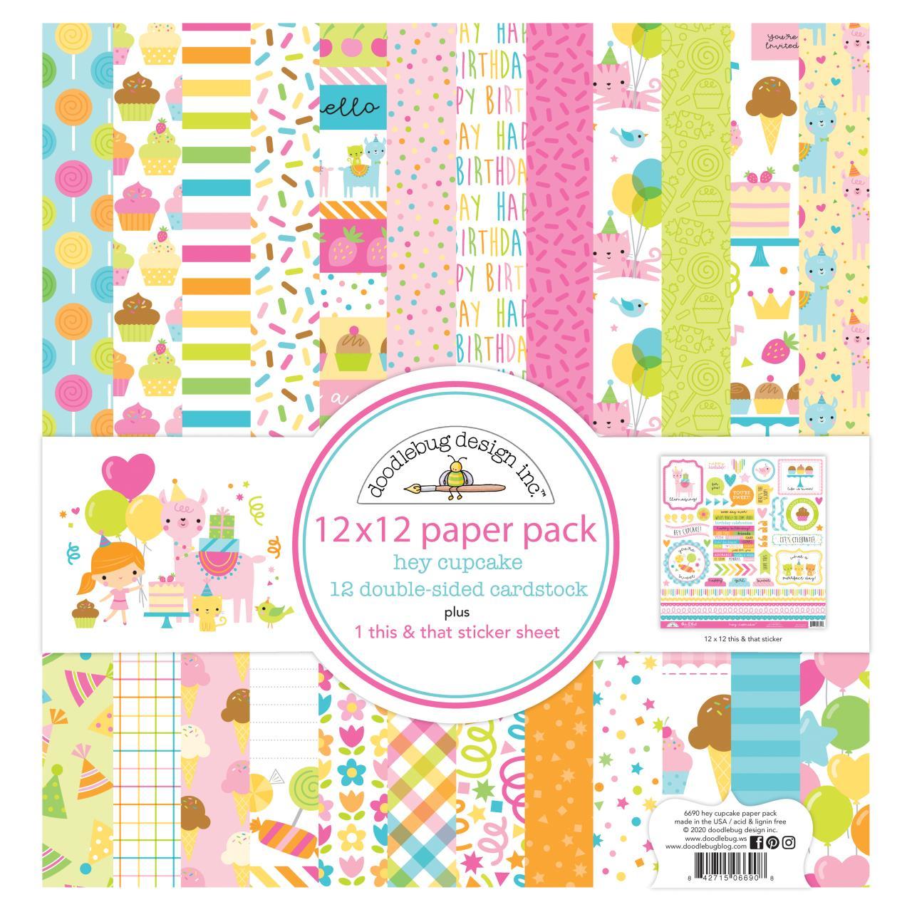 Doodlebug HEY CUPCAKE Collection 12X12 Paper Pack 13pc. Scrapbooksrus