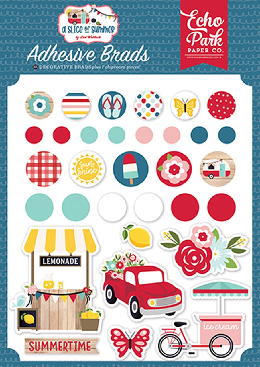 Echo Park A SLICE OF SUMMER Adhesive Brads 25pc Scrapbooksrus