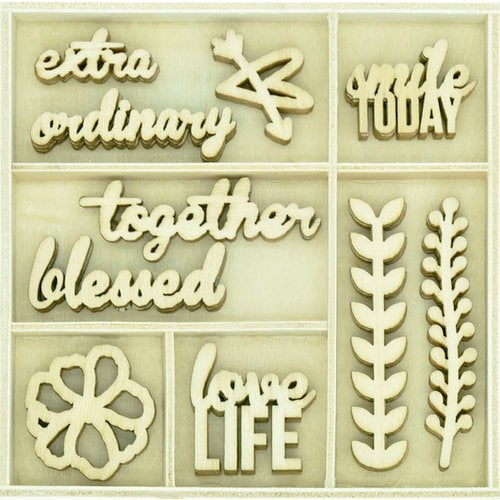 Kaisercraft LOVE LIFE Wooden Flourishes Pack 50pc Scrapbooksrus