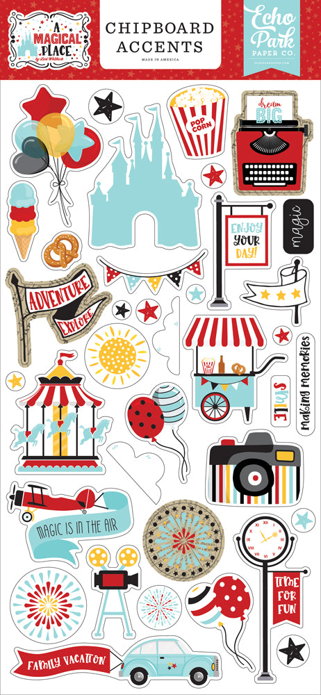 Echo Park 6"x12" A MAGICAL PLACE Chipboard Accents Sticker 36pc Scrapbooksrus