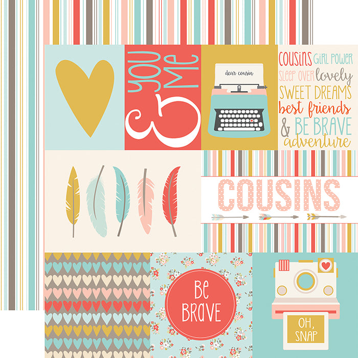 Echo Park Girl Cousins JOURNALING CARDS 12"x12" Paper