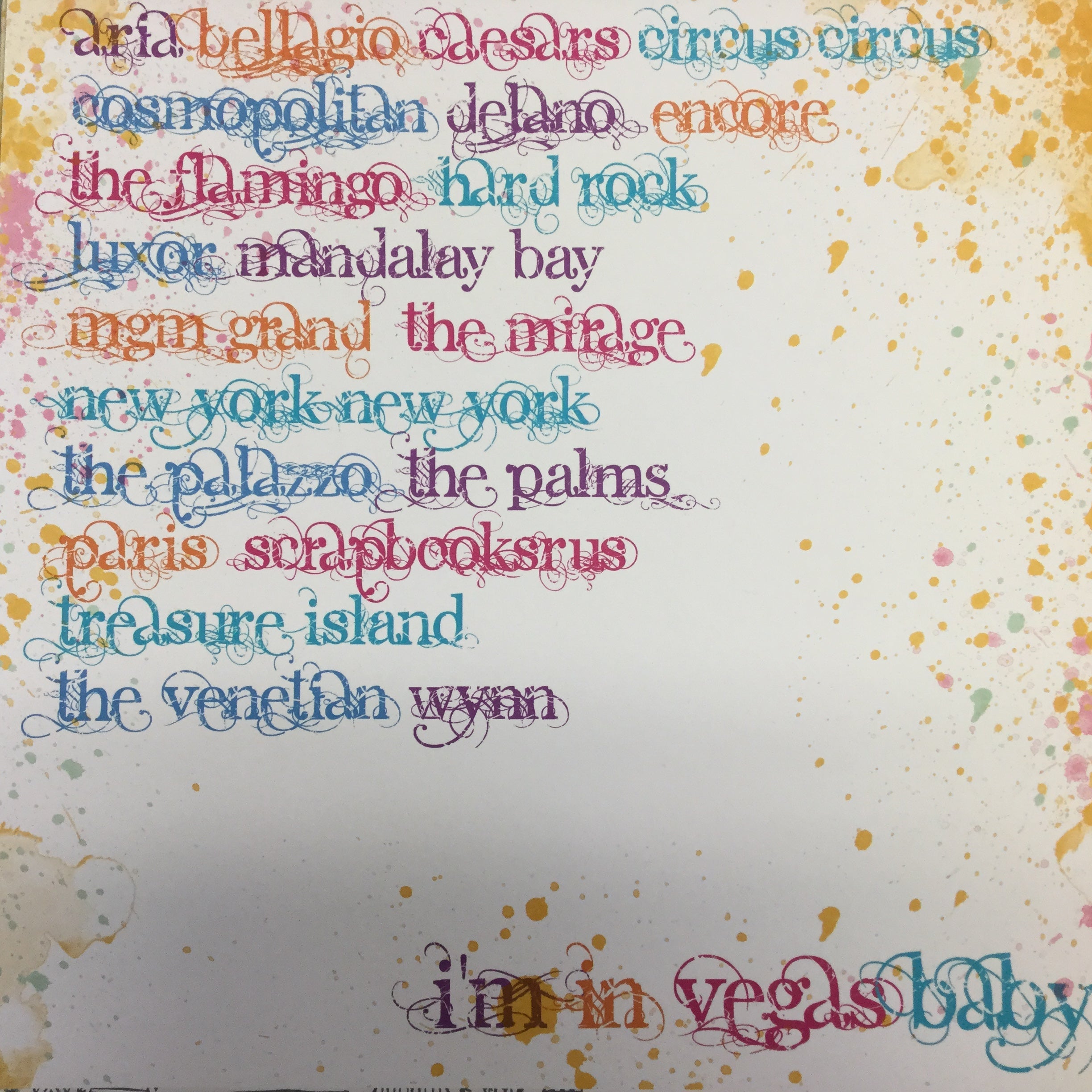 Las Vegas HOTELS & CASINOS Names 12"x12" Scrapbook Paper