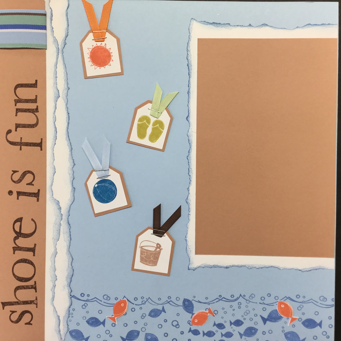 $5.00 Premade Pages SHORE IS FUN (2) 12&quot;X12&quot; Scrapbook Pages Scrapbooksrus 