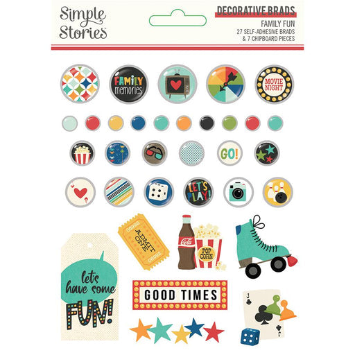 Simple Stories FAMILY FUN Decorative Brads & Chipboard Pieces 27pc Scrapbooksrus