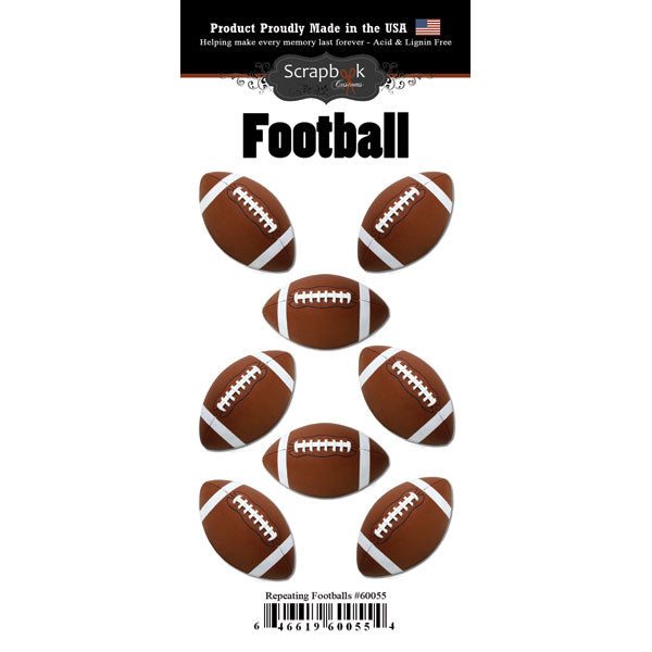 Scrapbook Customs REPEATING FOOTBALLS Stickers 8pc. Scrapbooksrus