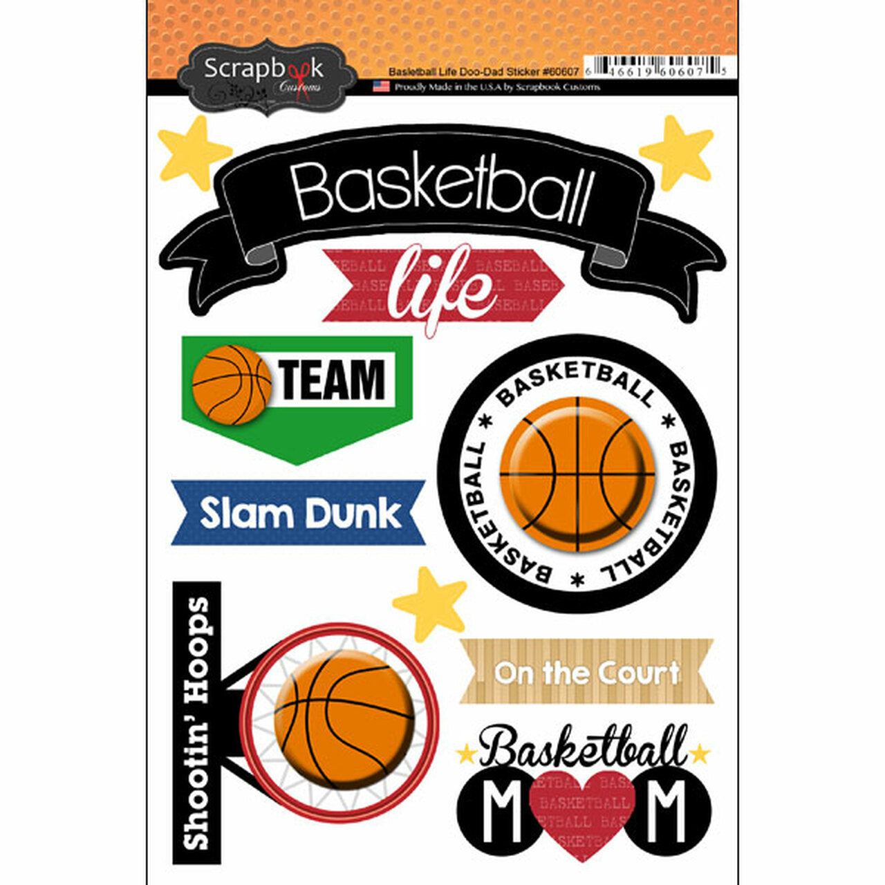 Scrapbook Customs BASKETBALL LIFE Doo Dads Stickers 11pc Scrapbooksrus