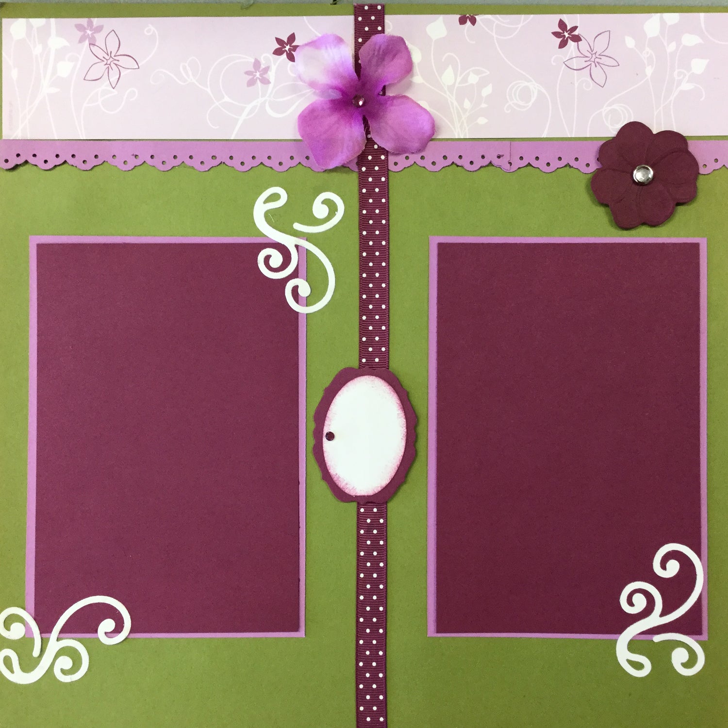 $5.00 Premade Pages PURPLE FLORAL PAISLEY (2) 12"X12" Scrapbook Pages Scrapbooksrus