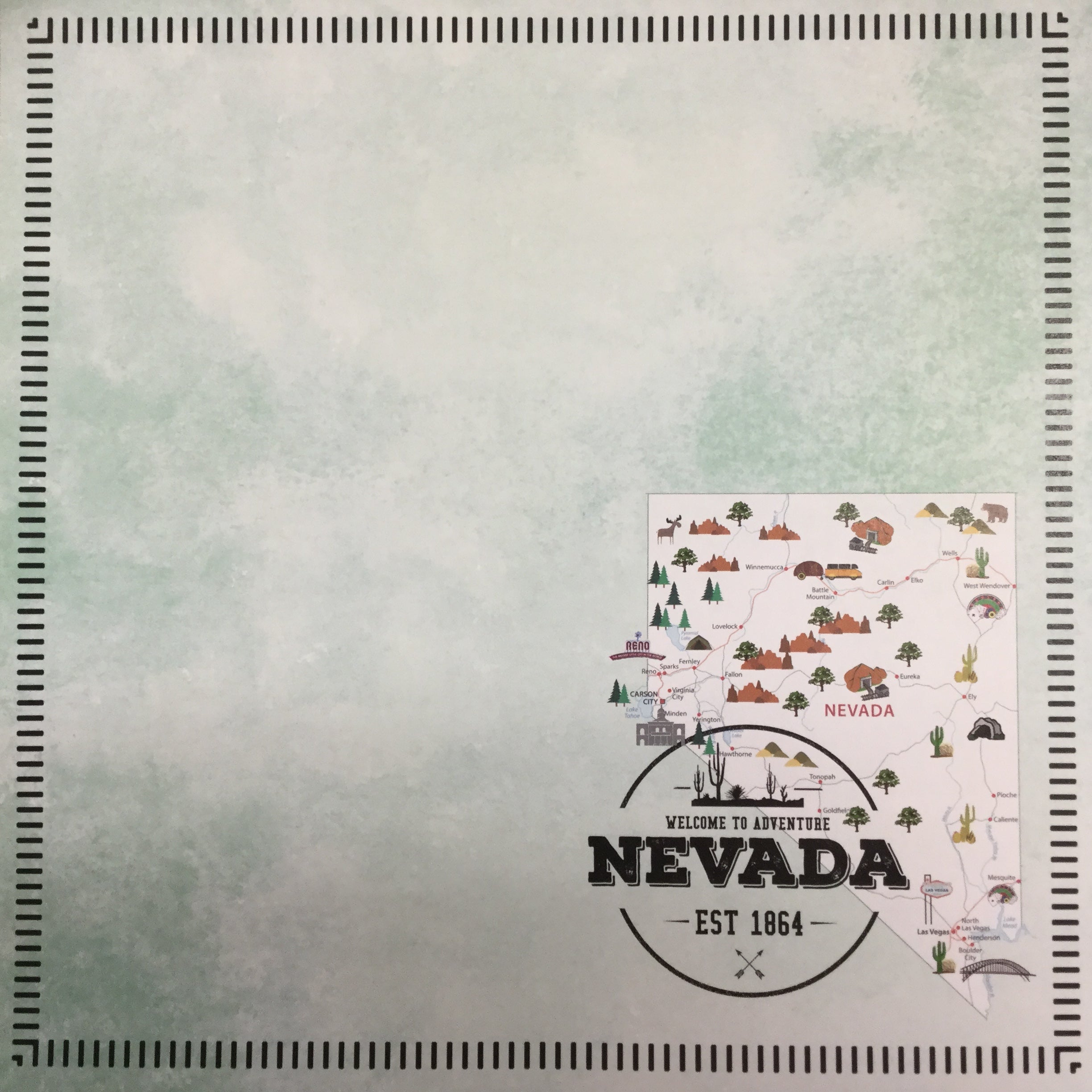 NEVADA POSTAGE MAP - GREEN Double Sided 12"X12" Scrapbook Travel Paper Scrapbooksrus