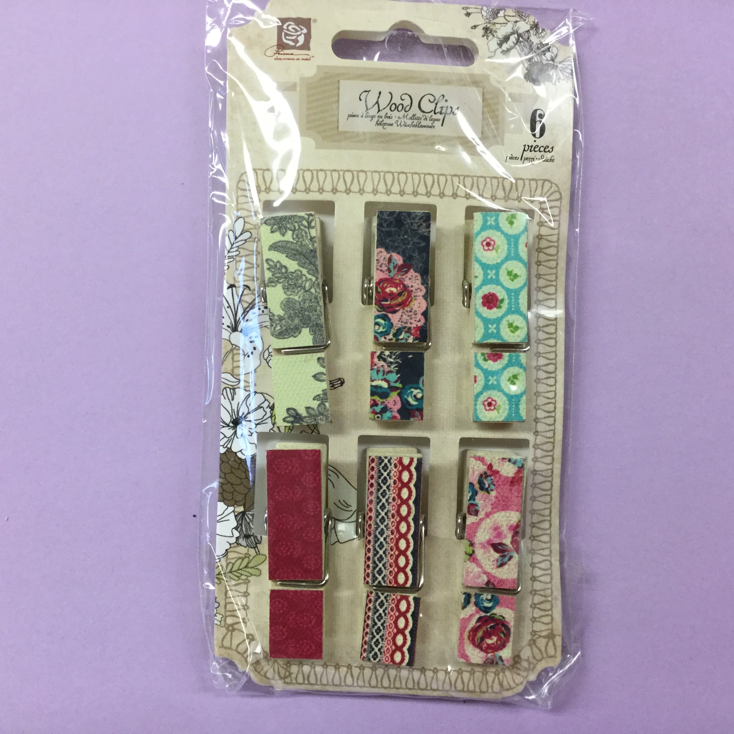 Prima WOOD CLIPS 6pc Scrapbooksrus