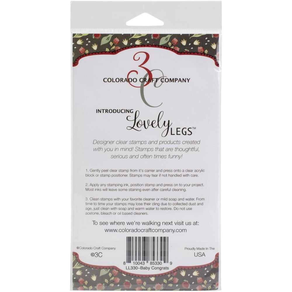 Colorado Craft Company Lovely Legs BABY CONGRATS Rubber Stamp 4x6 Scrapbooksrus