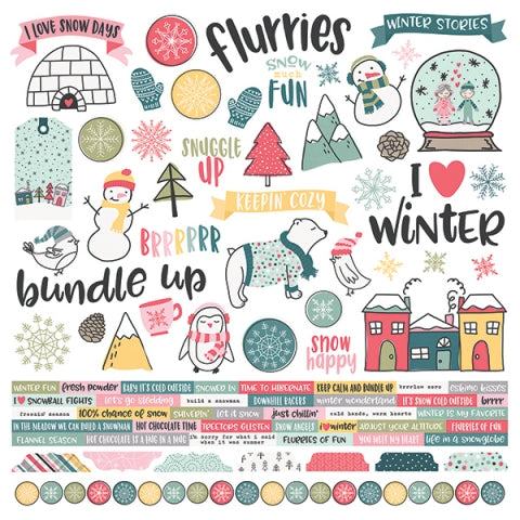 Simple Stories FREEZIN’ SEASON 12"X12" Cardstock Sticker Sheet Scrapbooksrus