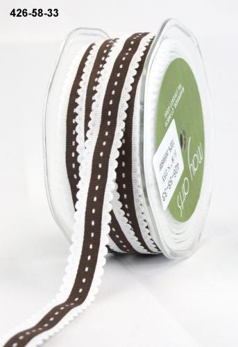 May Arts 5/8" Grosgrain SCALLOP EDGE STITCH RIBBON 1 yard yd - Scrapbook Kyandyland