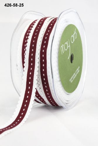 May Arts 5/8" Grosgrain SCALLOP EDGE STITCH RIBBON 1 yard yd - Scrapbook Kyandyland