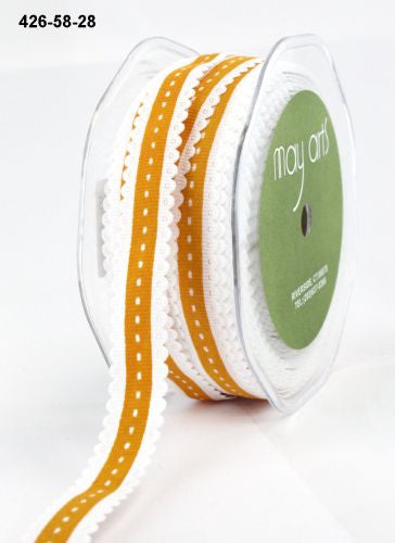 May Arts 5/8" Grosgrain SCALLOP EDGE STITCH RIBBON 1 yard yd - Scrapbook Kyandyland