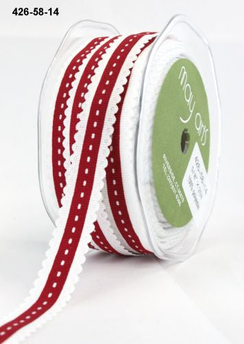 May Arts 5/8" Grosgrain SCALLOP EDGE STITCH RIBBON 1 yard yd - Scrapbook Kyandyland