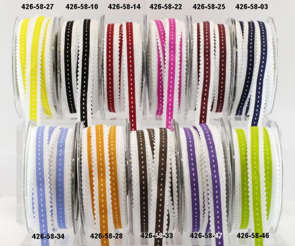 May Arts 5/8" Grosgrain SCALLOP EDGE STITCH RIBBON 1 yard yd - Scrapbook Kyandyland