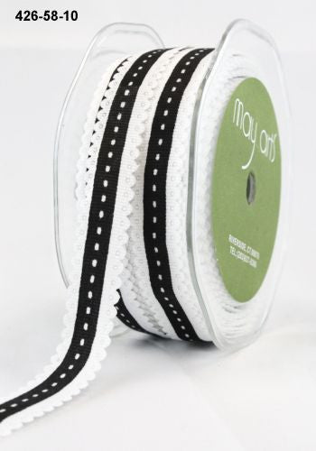 May Arts 5/8" Grosgrain SCALLOP EDGE STITCH RIBBON 1 yard yd - Scrapbook Kyandyland