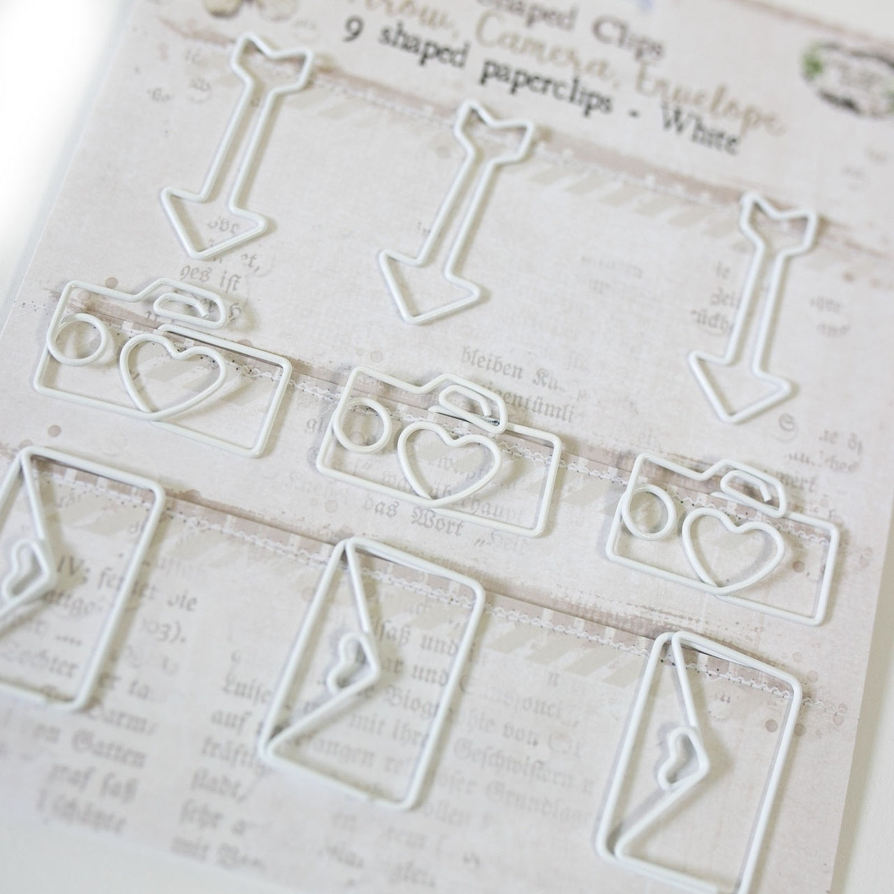 49 and Market Vintage Artistry Essentials SHAPED PAPER CLIPS 9pc White Scrapbooksrus