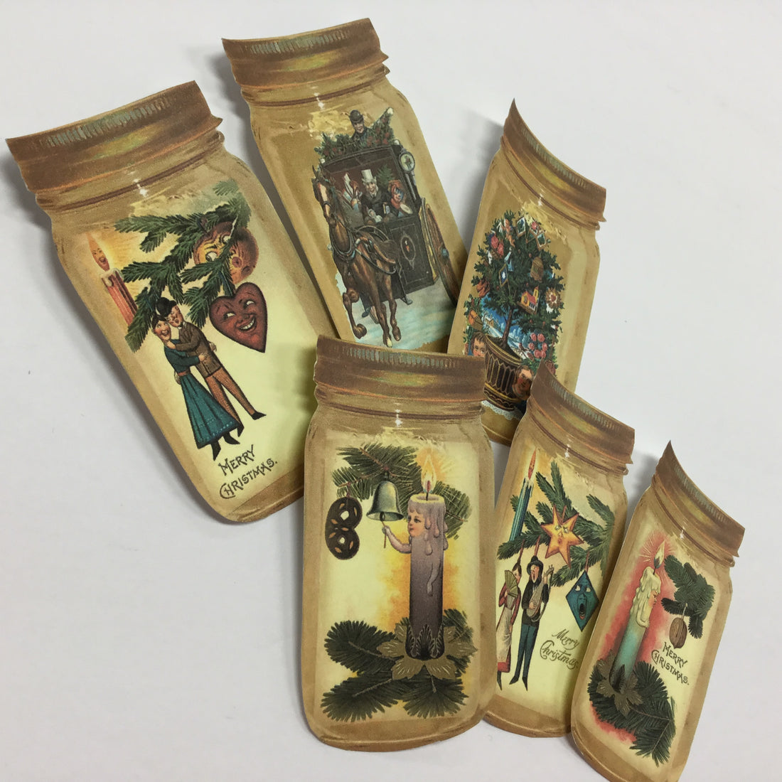 Tags & Ephemera 6pc VINTAGE CHRISTMAS JARS SetA Scrapbooksrus