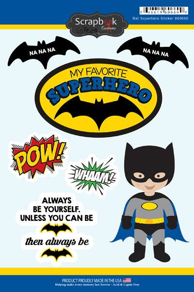 Scrapbook Customs BAT SUPERHERO STICKERS 7pc Scrapbooksrus