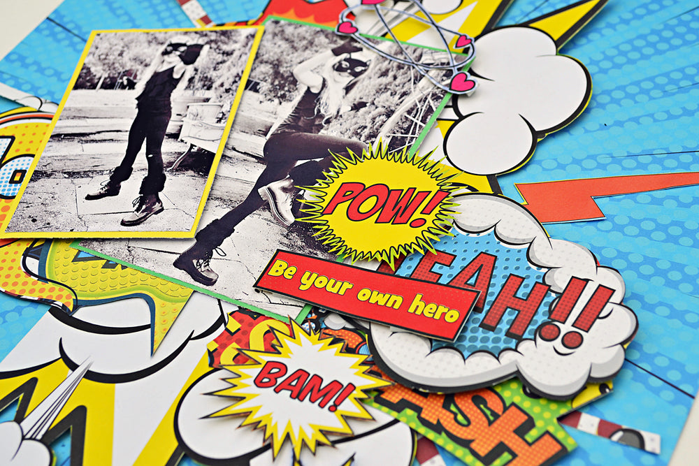 Bella Superhero Paperz COLLAGE 12"X12" Scrapbook Paper Scrapbooksrus