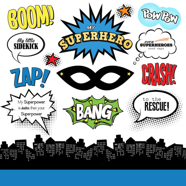 superhero-sticker-12-x12-scrapbook-customs-scrapbooksrus for Free Printable Photo Booth Props Superhero SUPERHERO Sticker 12