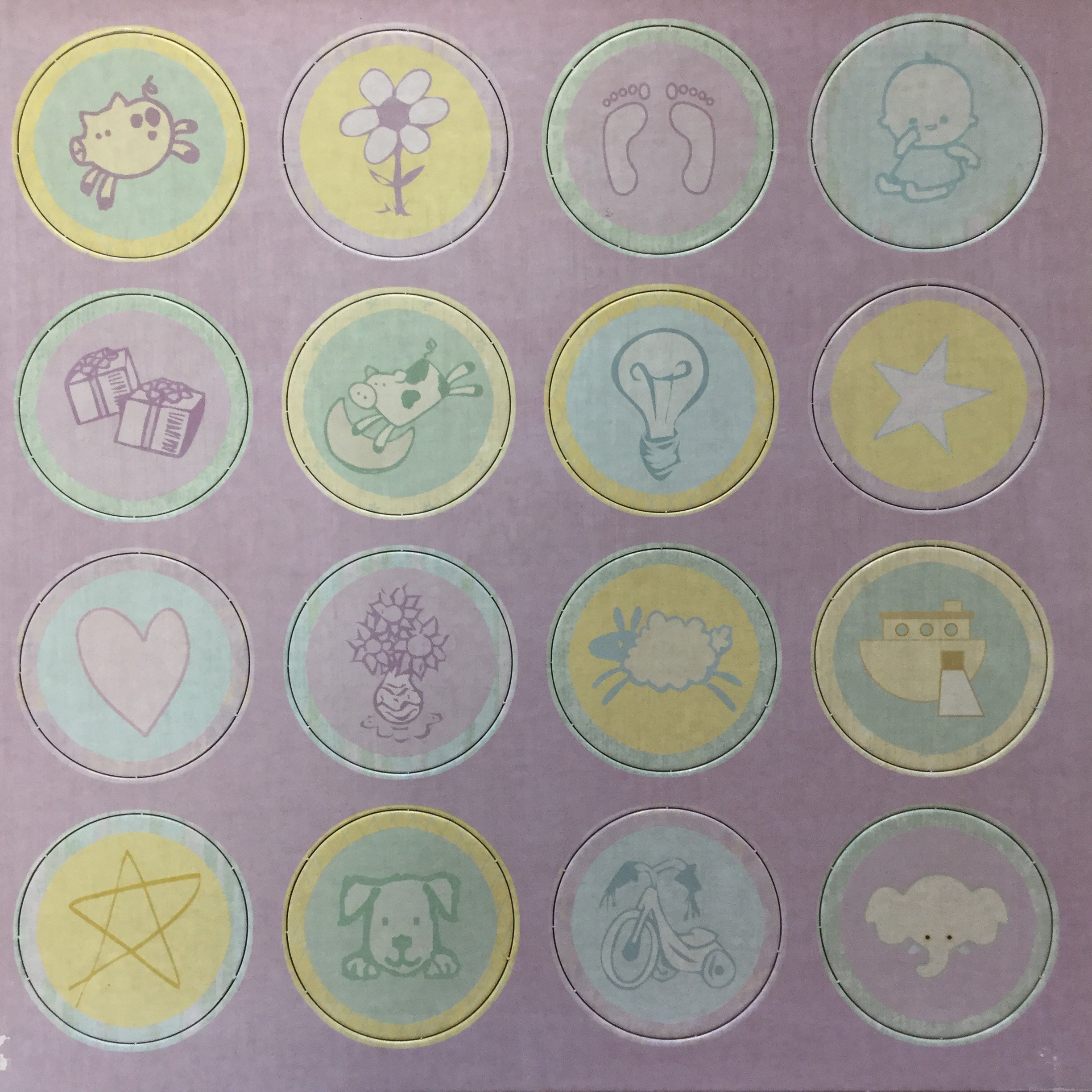 Pastel Baby Round Chipboard 2.5” Icons 12” x 12” Sheet Scrapbooksrus